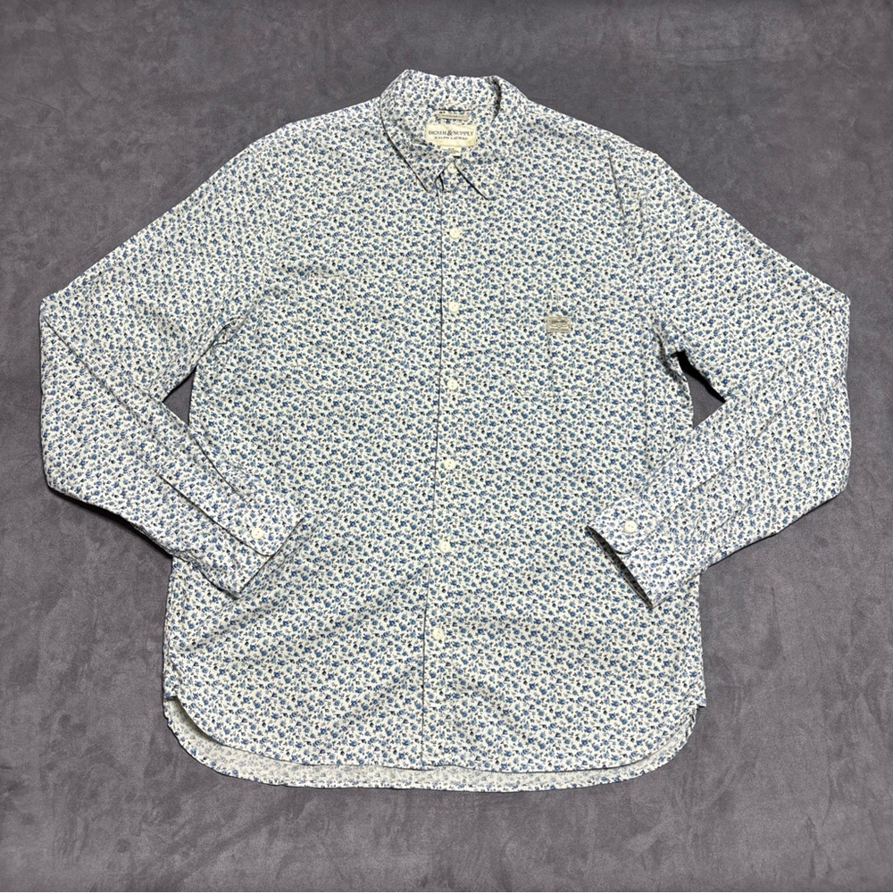 Denim & Supply Ralph Lauren Shirt Mens XL White Floral Button Down Long Sleeve